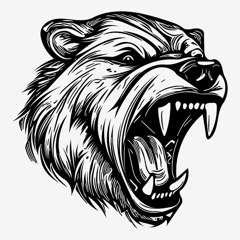 Angry Bear Tattoo Portrait with Sharp Teeth