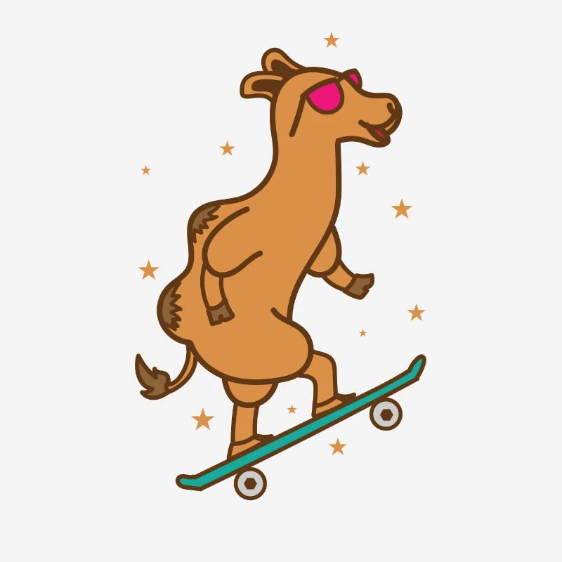 Kamel auf dem Skateboard Dromedar