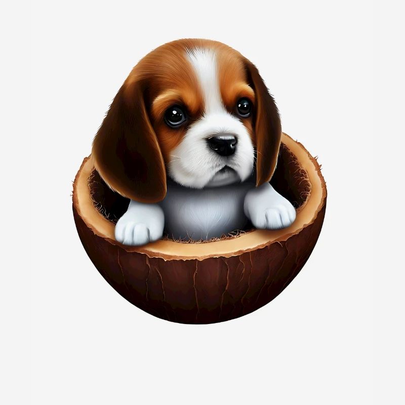 Chien beagle dans une coquille de noix de