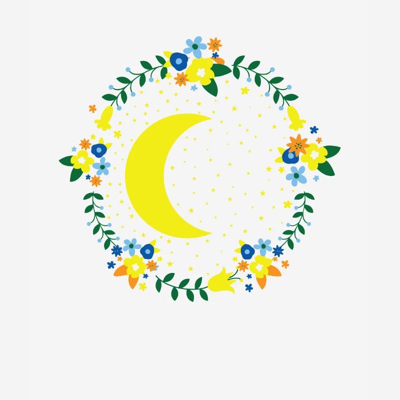 Moon with flowers, night sky, outer space