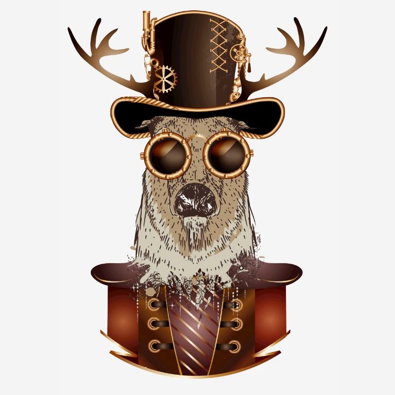 Steampunk deer with cylinder hat and glasses