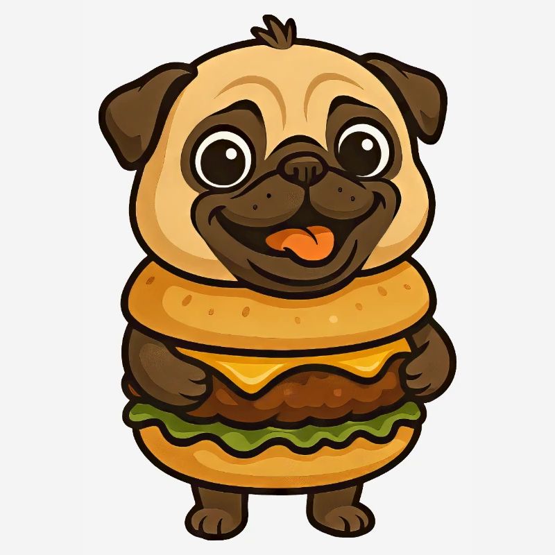 Funny Pug with Hamburg Cheeseburger Mythical Creature