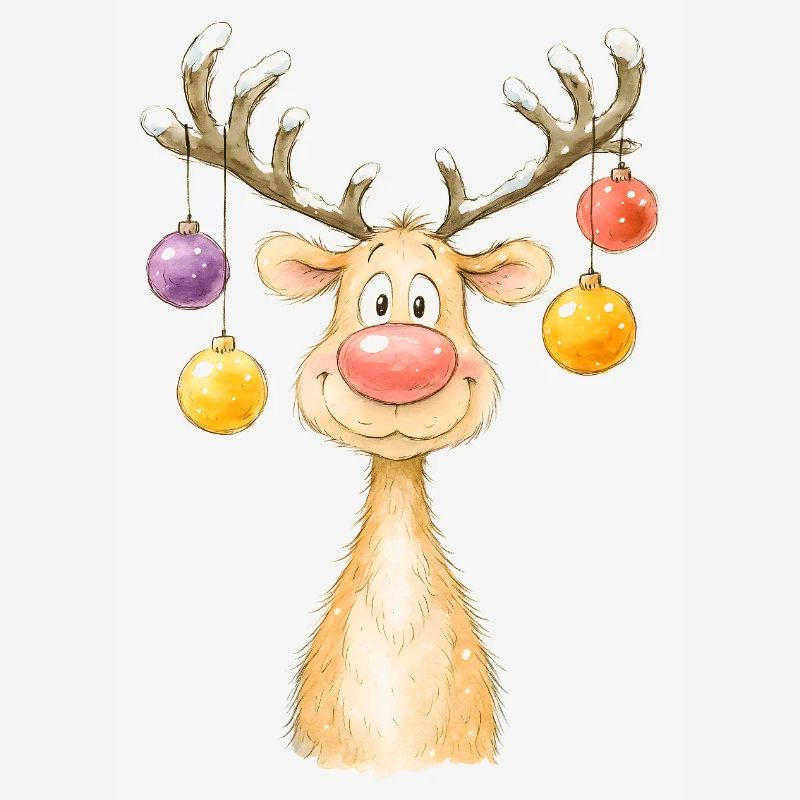 Conception d’aquarelle de renne de Noël mignon