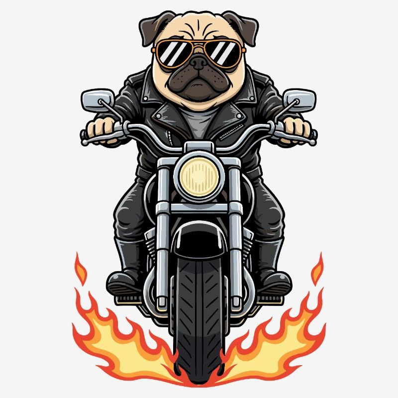 Cool Biker Pug Motorcycle Flames