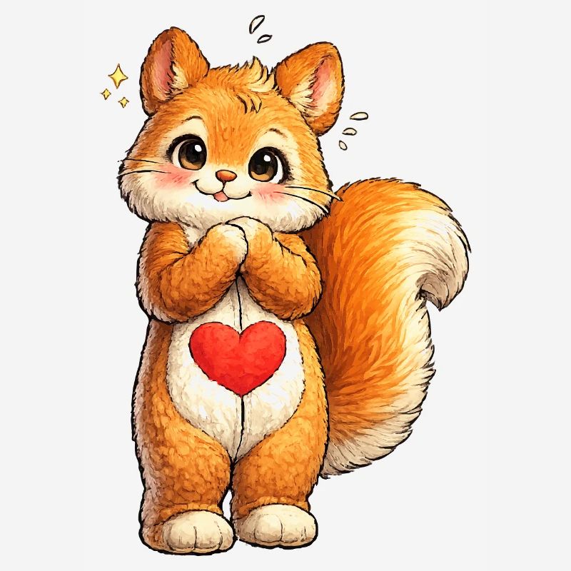 Schüchternes Eichhörnchen mit rotem Herz