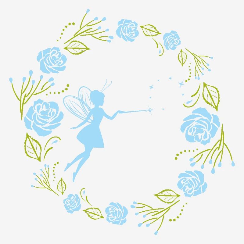 Couronne florale décorative avec des roses bleues et une fée