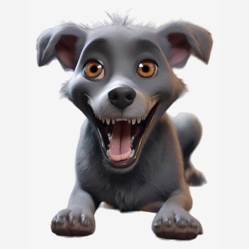 Aventure du chiot gris souriant