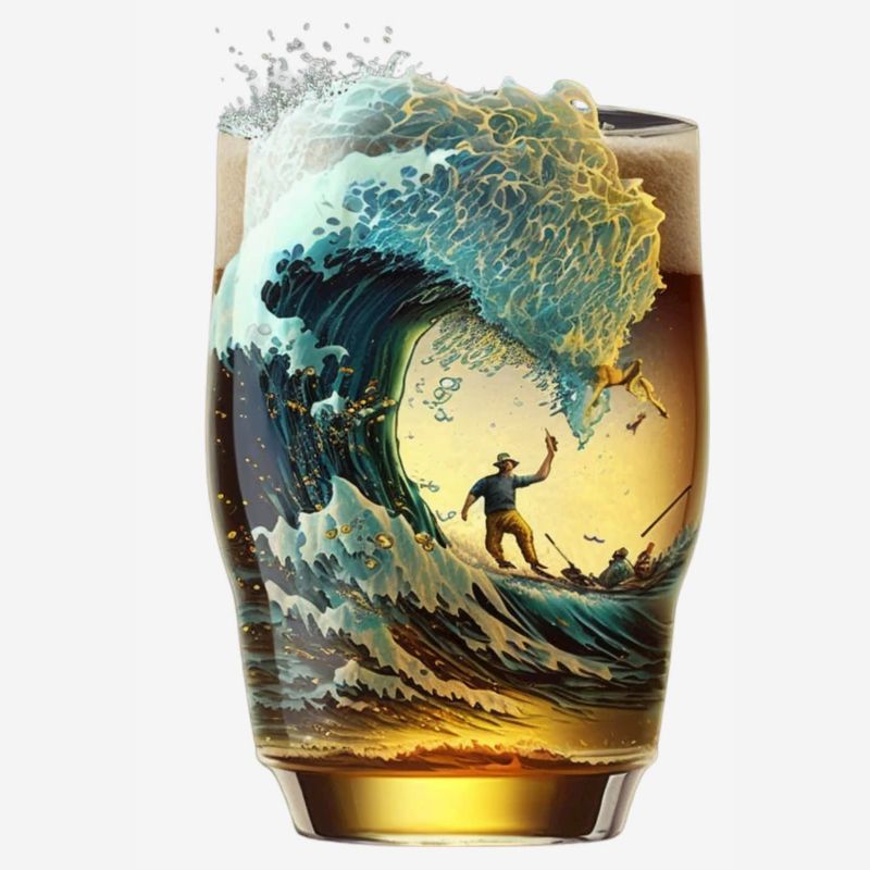 Beer Glass Surfer Rides Beer Wave