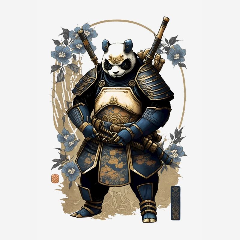 Panda en armure de samouraï dans le style ukiyo-e