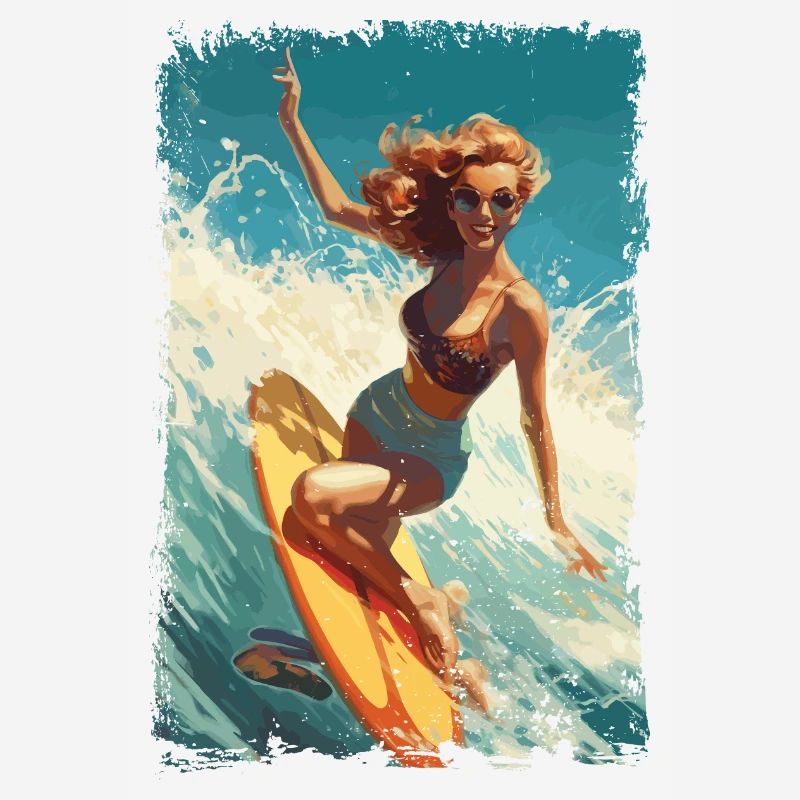 Retro Beach Babe - Surf Comic Design