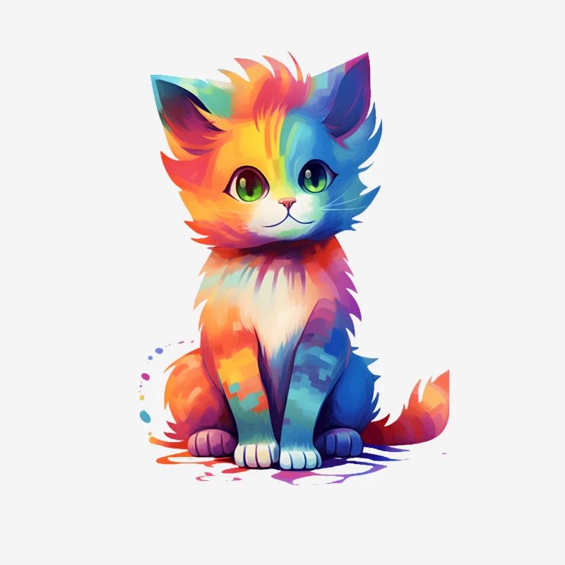 Chat coloré mignon - design d’impression unique.