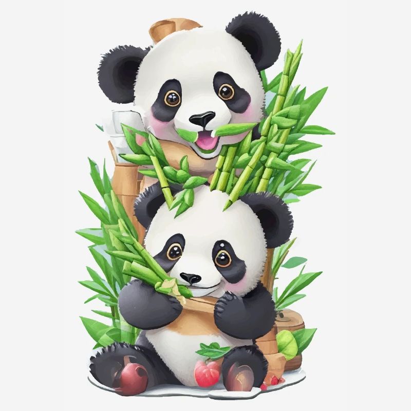 Panda bear eats bamboo