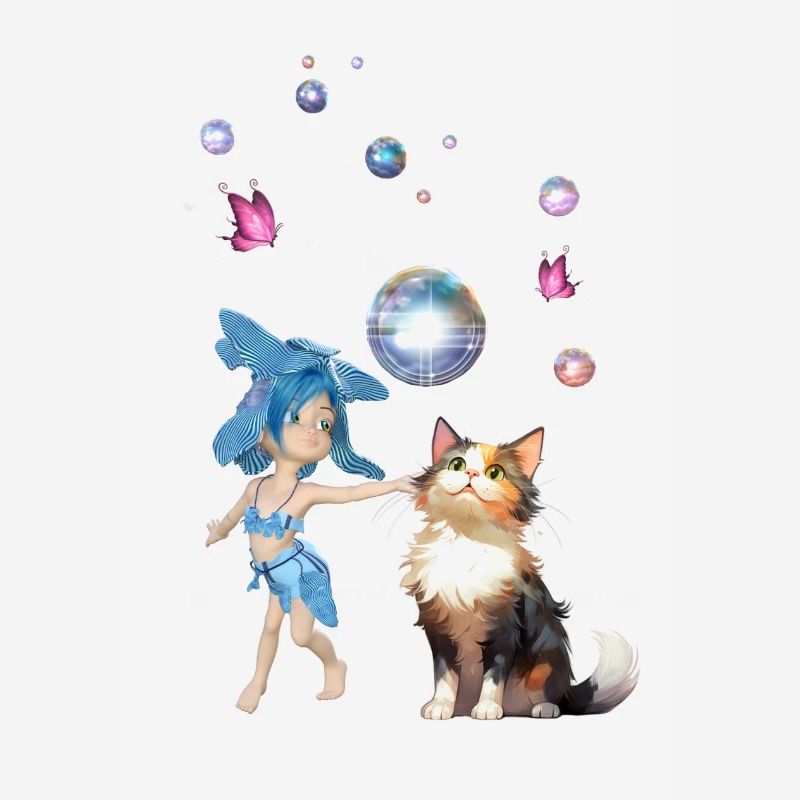 La douce fée joue avec un chat mignon