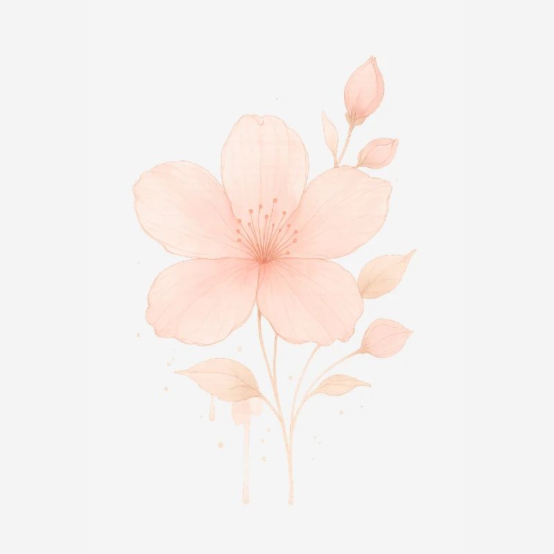 Pêche Fleurs Roses Aquarelle