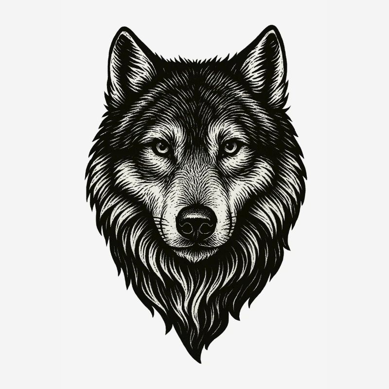 W Wolf Head Line Art Black & White