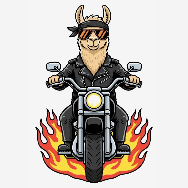 Cool Biker Llama Motorcycle Flames