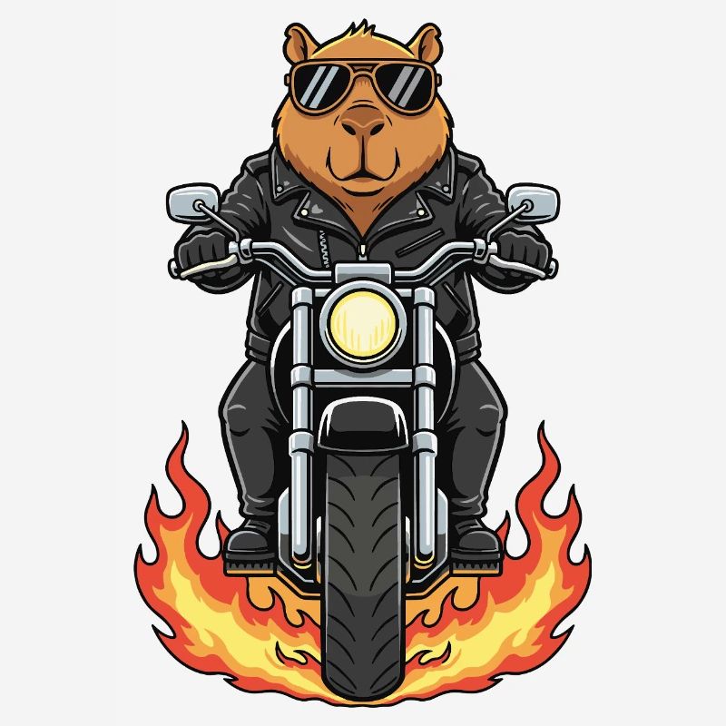 Cool Biker Capybara Motorcycle Flames