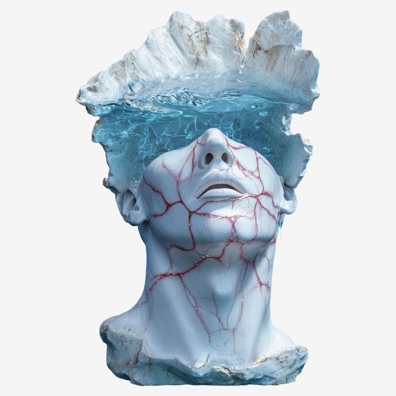 surreal marble statue bust