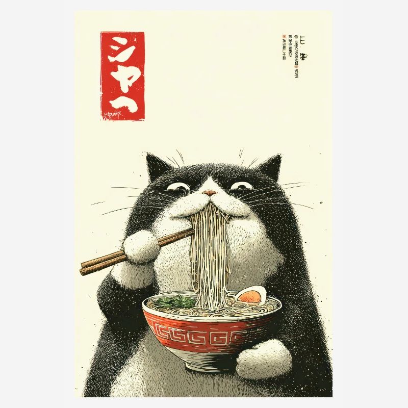 Ramen Cat dans le style Ukiyo-e