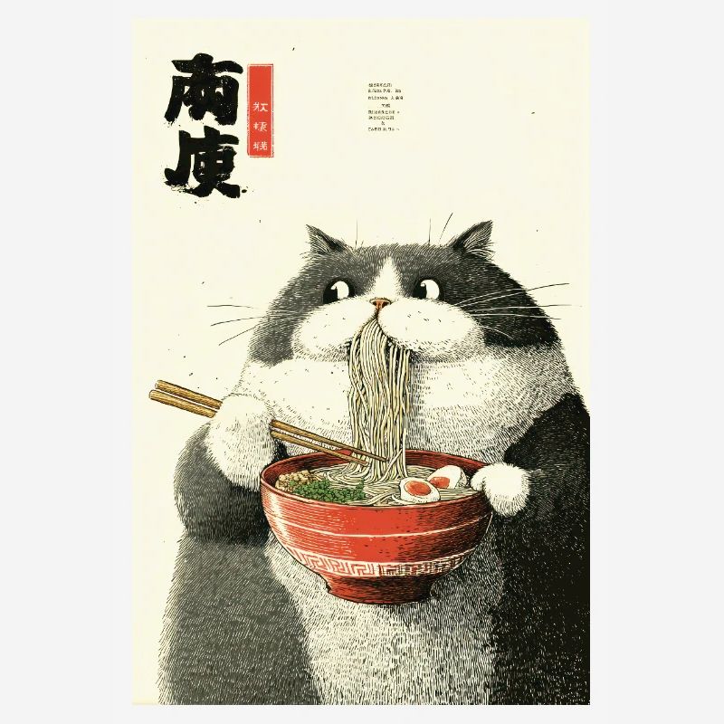 Ramen Cat Ukiyo-e Charm