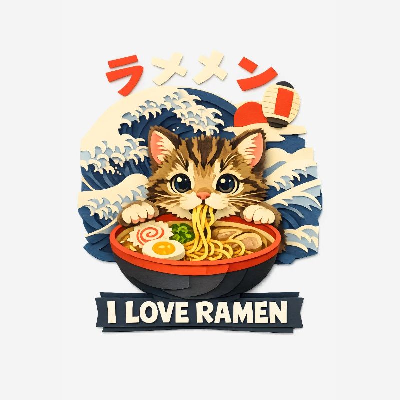 Cat Eats Ramen Noodles Poster