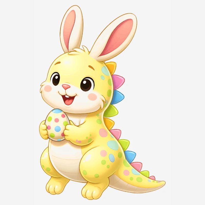 Cute dino Easter bunny with colorful easter egg