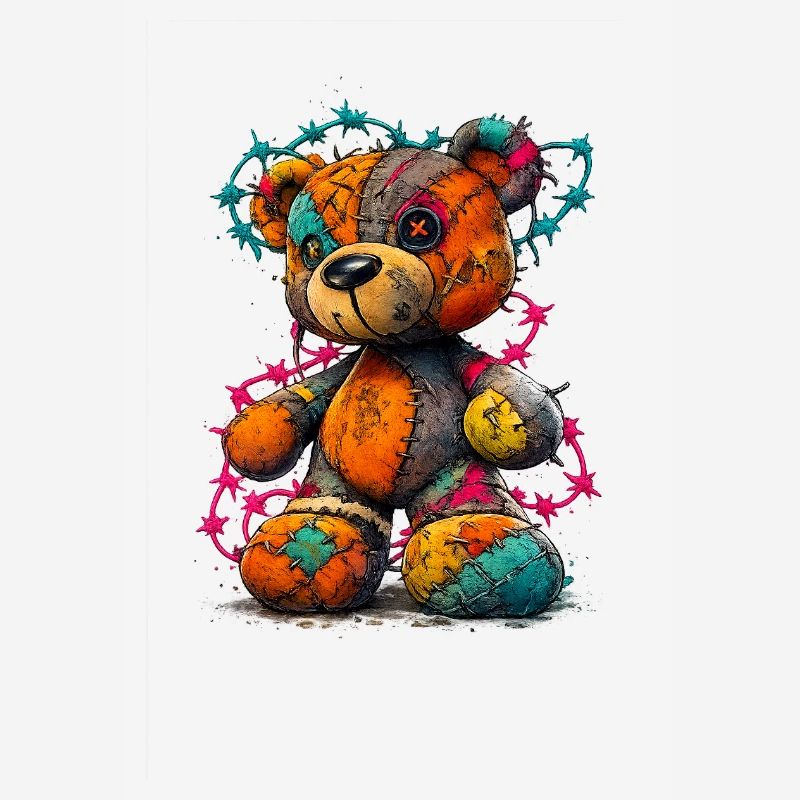 Patchwork Teddybär mit Neonfäden