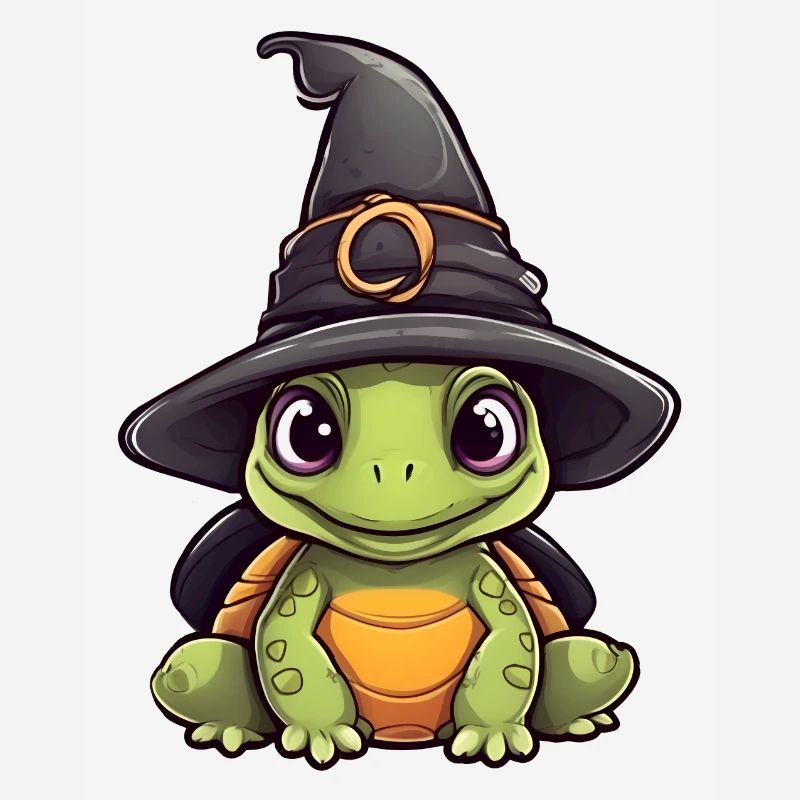 Cute Halloween turtle with witch hat.
