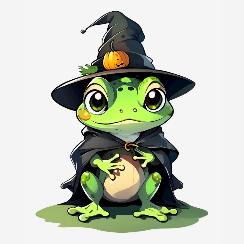 Cute Halloween frog with witch hat.