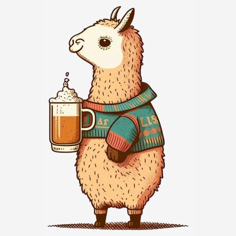 Süßes Lama mit Pullover und Bier. Alpaka Geschenk
