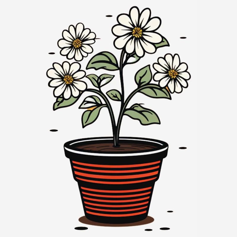 Pot de fleurs mignon style fleurs blanches