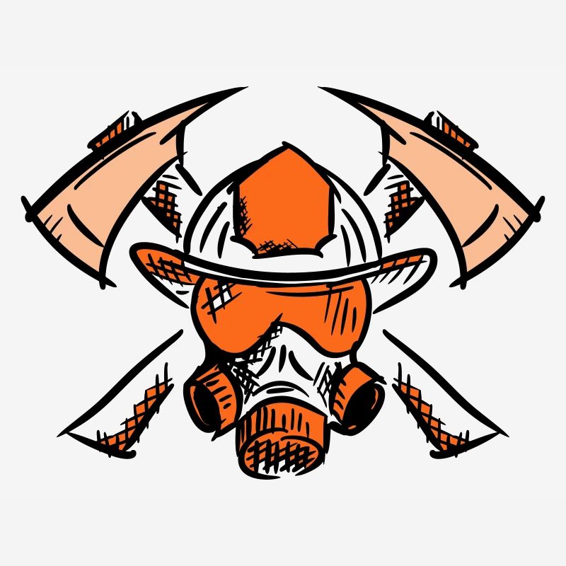 Logo du pompier. Haches de casque de pompier.