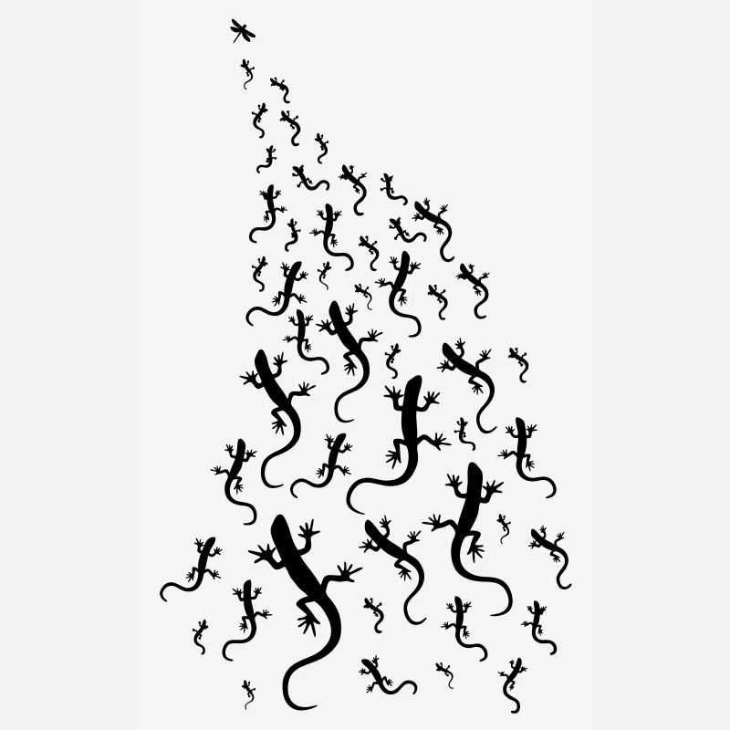 Lizards chasing a dragonfly