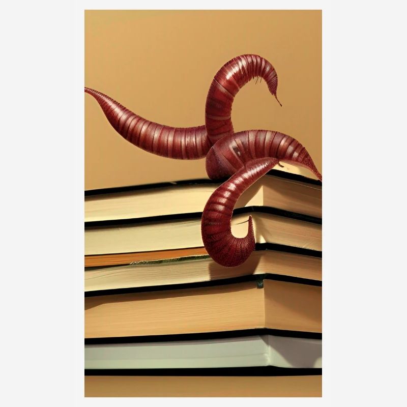 Comic Cartoon Creepy Bookworm Book Stack