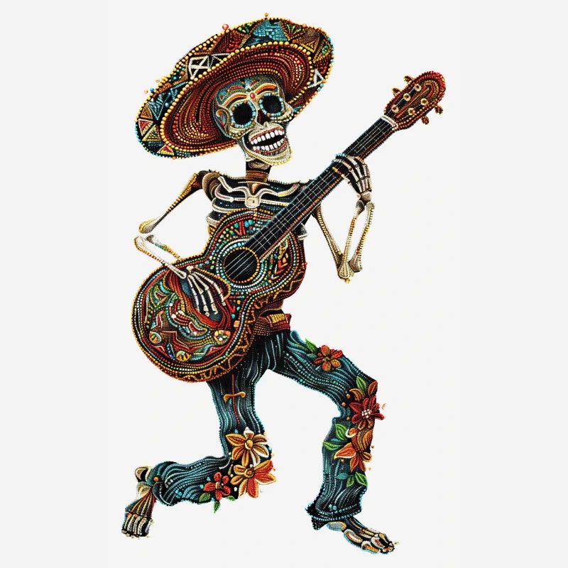 Guitare squelette mexicaine