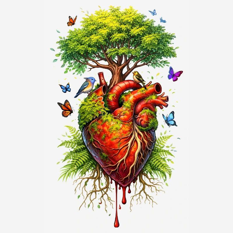 A tree grows on an anatomical heart