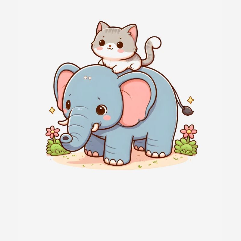 Le chat monte à dos d’éléphant