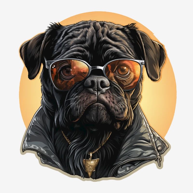 Pug with sunglasses and leather jacket