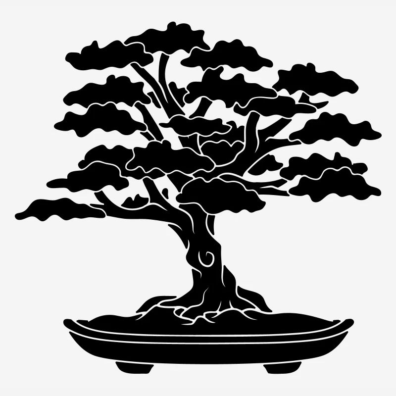 schwarzes comic baeumchen mini bonsai blaetter aes