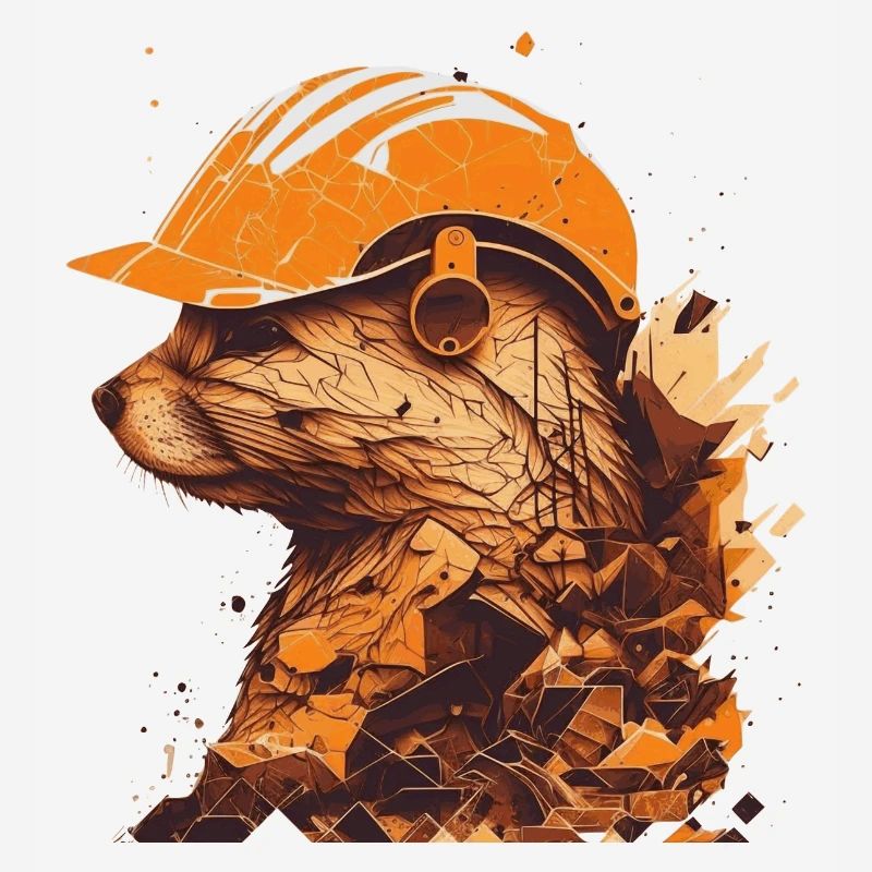 Ferrets as construction workers with yellow construction helmets