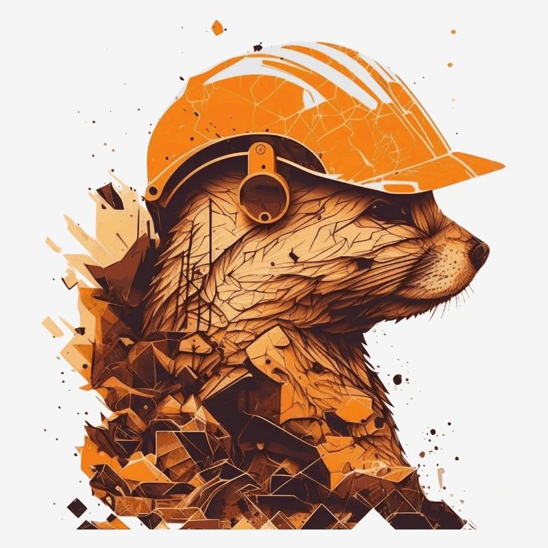 A ferret worker with a yellow construction helmet