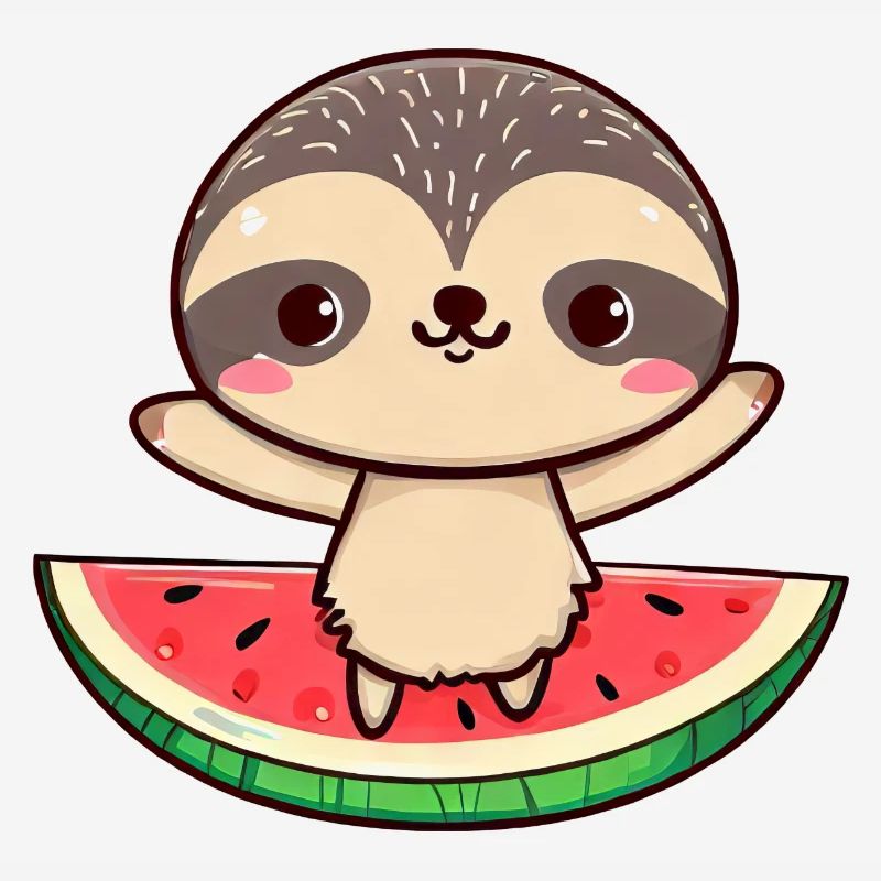 Sloth with Melon - Cute Kawaii Design