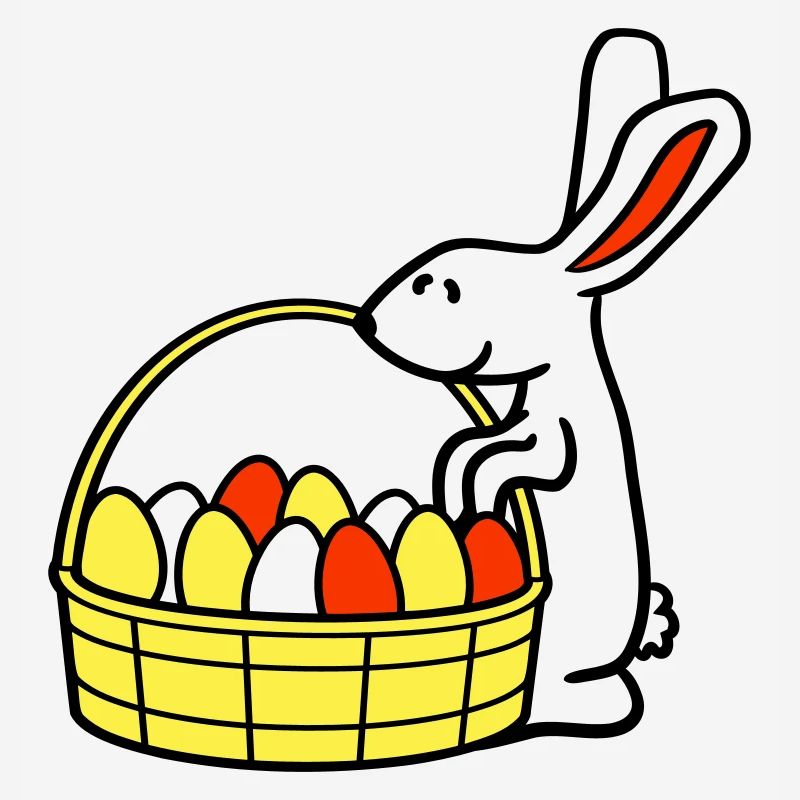 Bunny basket Easter eggs looking Easter bunny colorful eggs