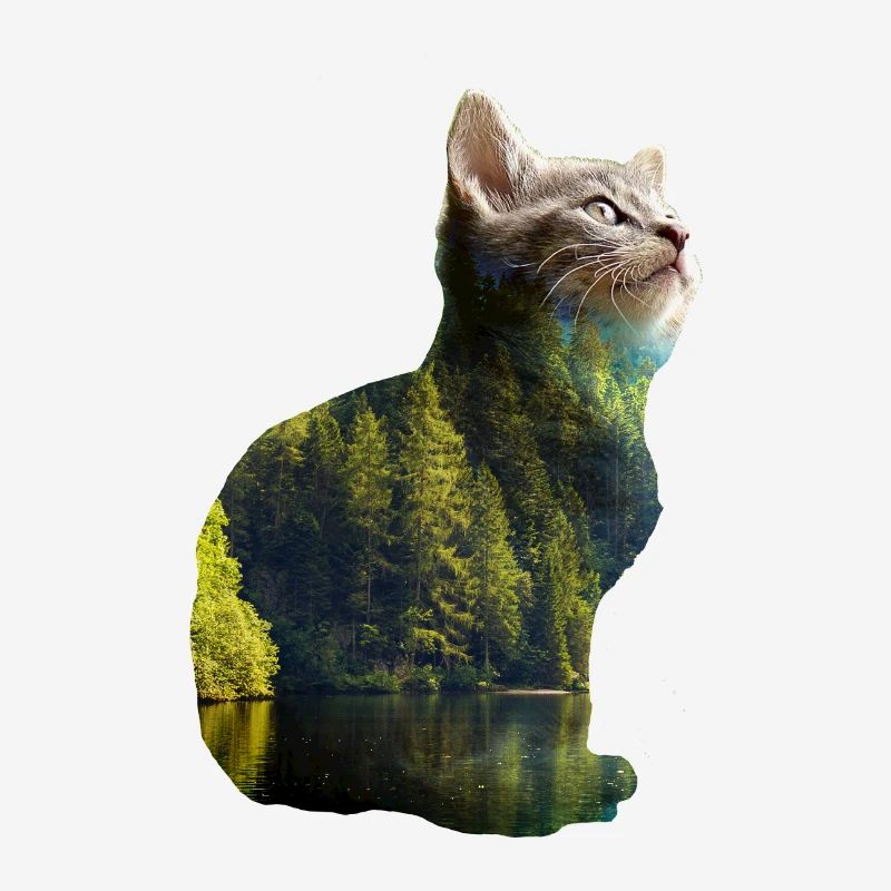 Double Exposure Animals Cat Nature - Gift Idea