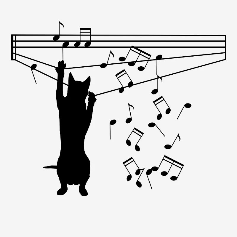 Cat plays with notes