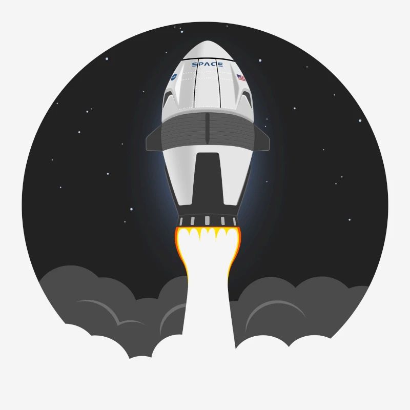 Space shuttle rocket flies into space