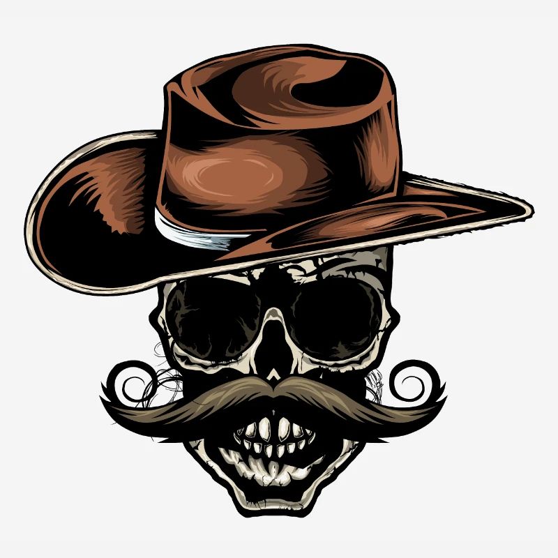 Todeskopf Schädel Skull Cowboy Hut Schnurrbart
