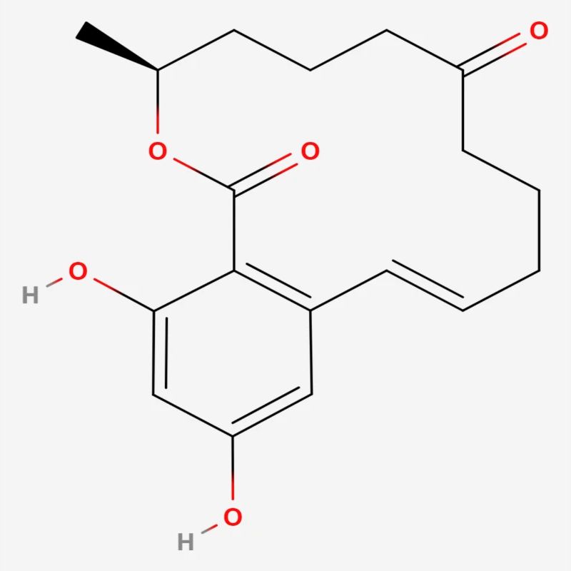 Molécule de zearalenone - Formule structurale colorée