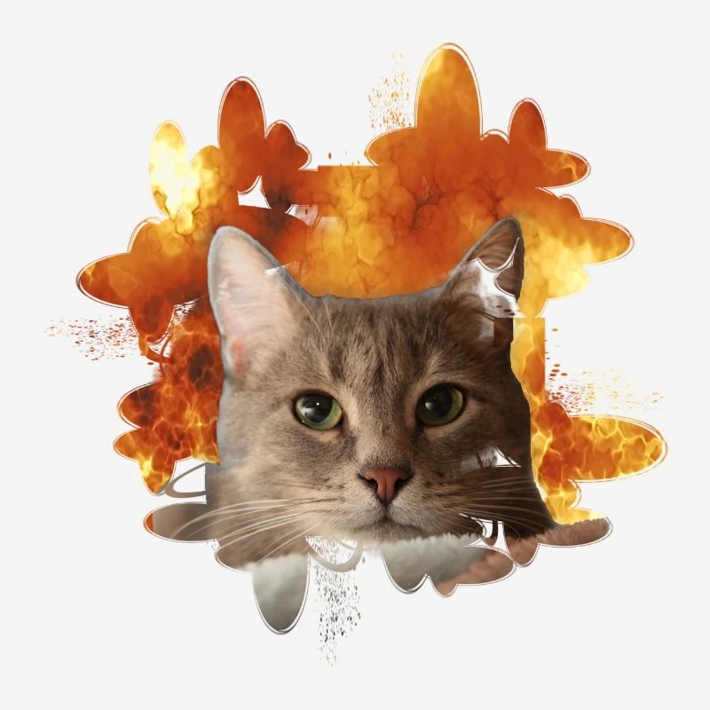 Tête de chat devant le feu - Fire Cat Cat
