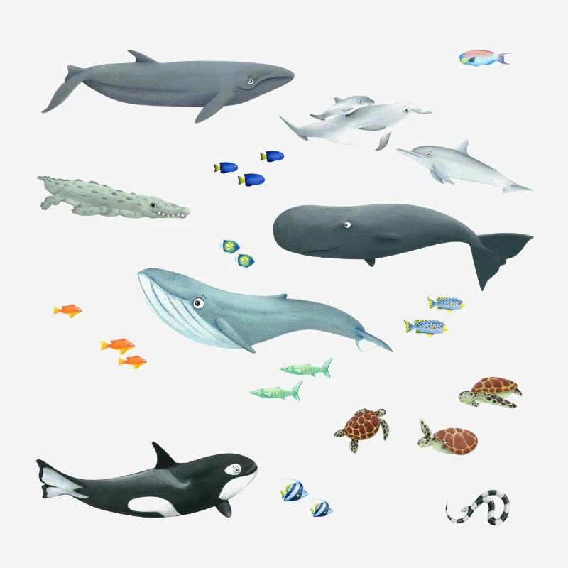 Pattern with whales and fish / Underwater world